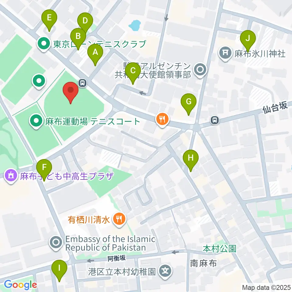 麻布運動場軟式野球場周辺の駐車場・コインパーキング一覧地図