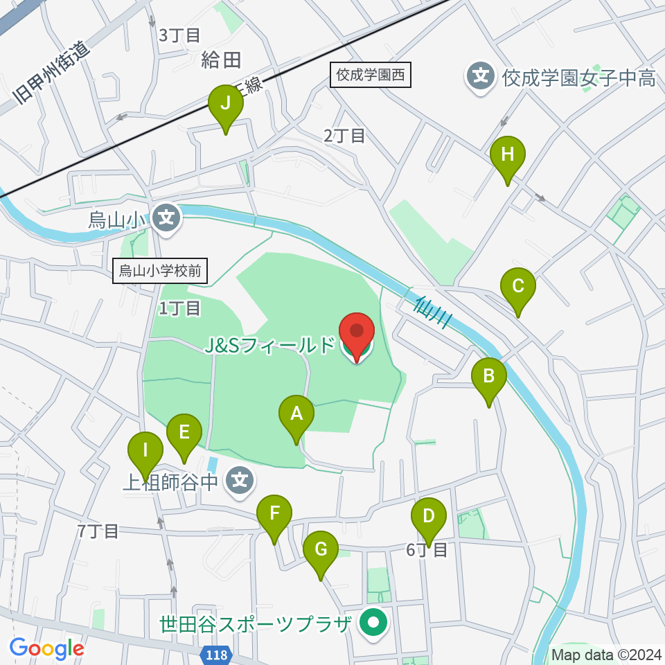 J&Sフィールド周辺の駐車場・コインパーキング一覧地図