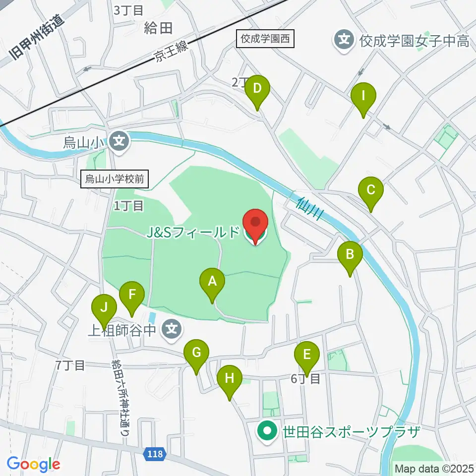 J&Sフィールド周辺の駐車場・コインパーキング一覧地図