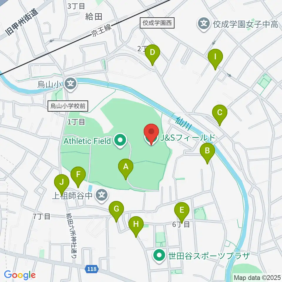 J&Sフィールド周辺の駐車場・コインパーキング一覧地図