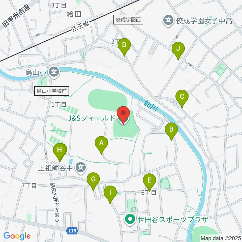 J&Sフィールド周辺の駐車場・コインパーキング一覧地図