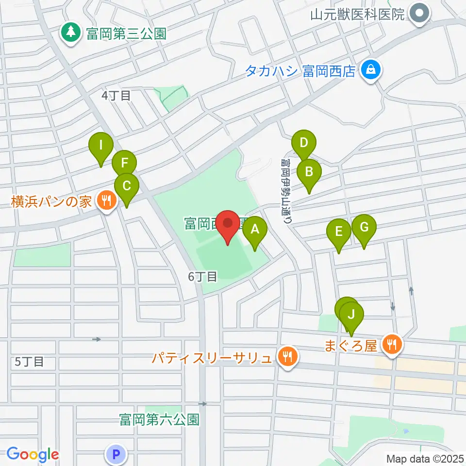 富岡西公園野球場周辺の駐車場・コインパーキング一覧地図