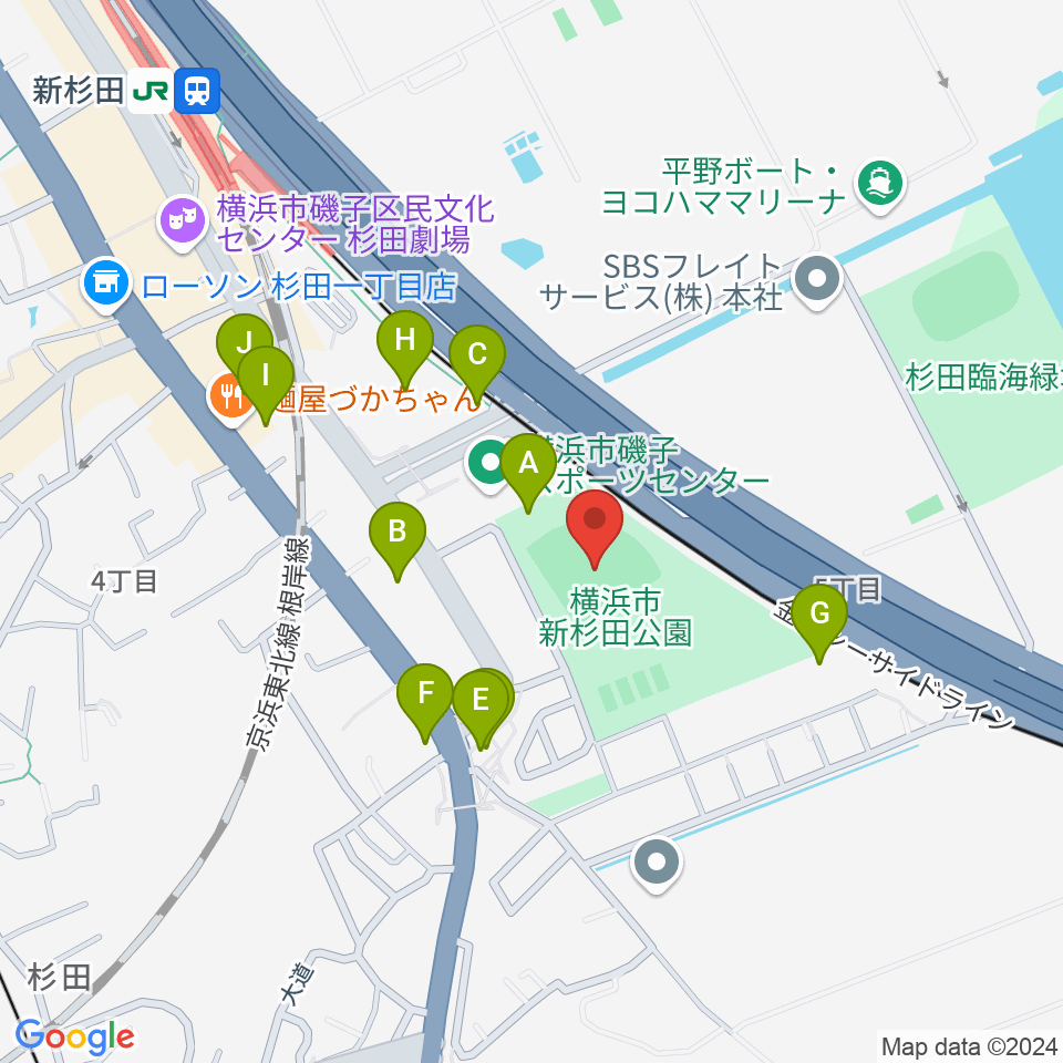 新杉田公園野球場周辺の駐車場・コインパーキング一覧地図