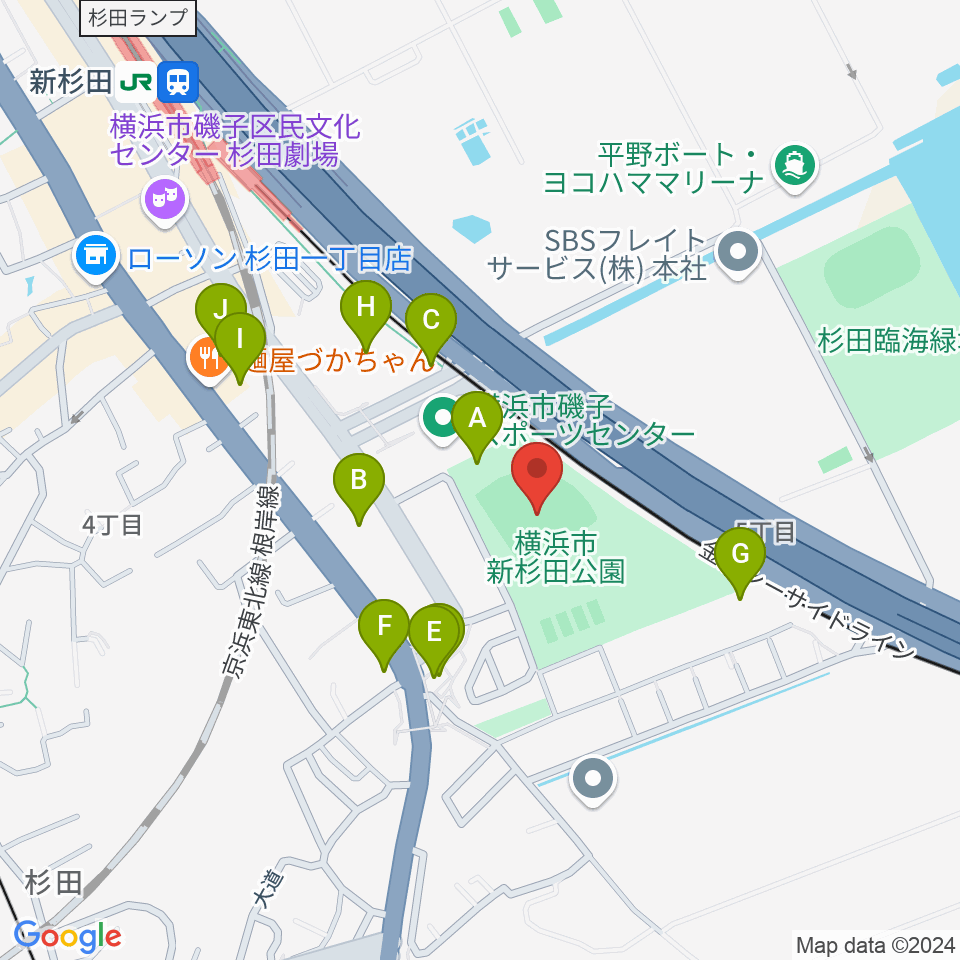 新杉田公園野球場周辺の駐車場・コインパーキング一覧地図