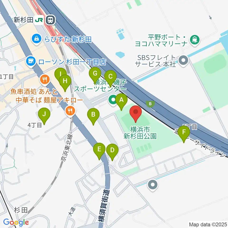 新杉田公園野球場周辺の駐車場・コインパーキング一覧地図