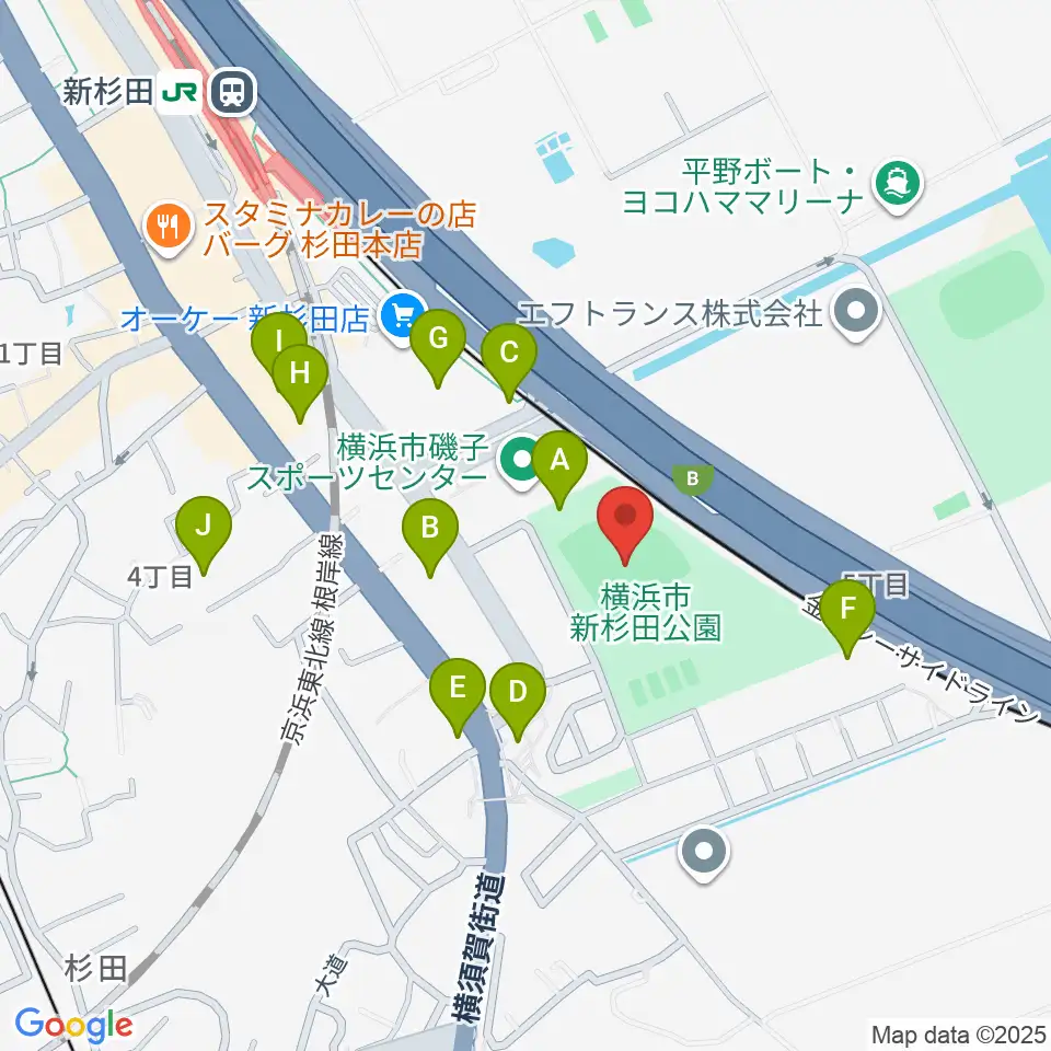 新杉田公園野球場周辺の駐車場・コインパーキング一覧地図