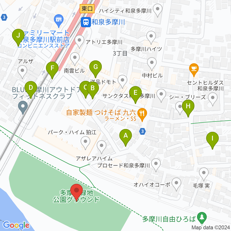 多摩川緑地公園グランド周辺の駐車場・コインパーキング一覧地図