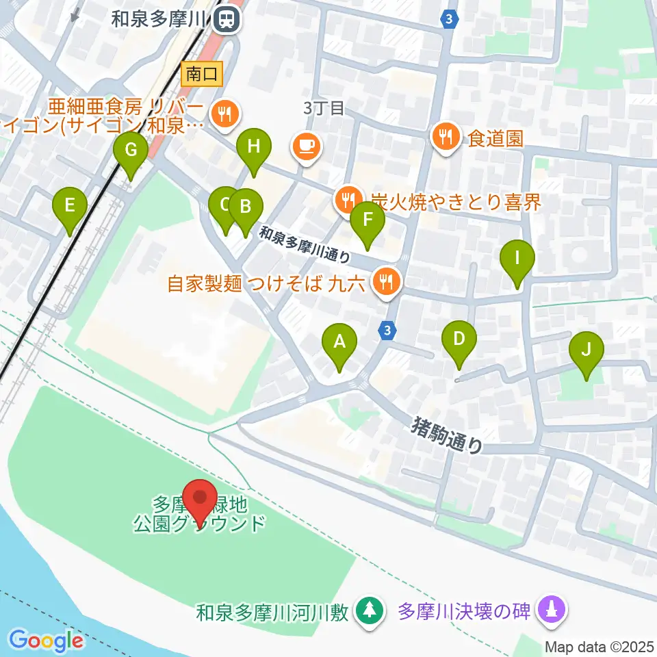 多摩川緑地公園グランド周辺の駐車場・コインパーキング一覧地図