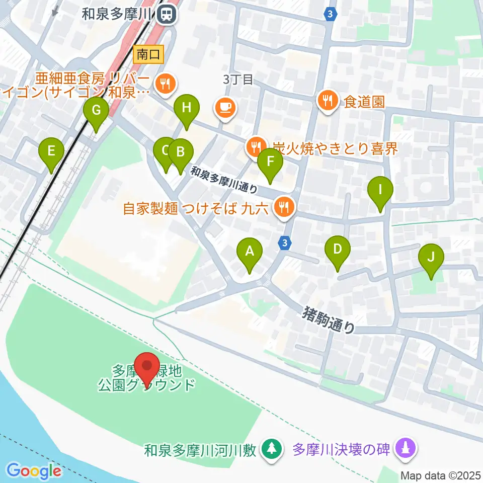 多摩川緑地公園グランド周辺の駐車場・コインパーキング一覧地図