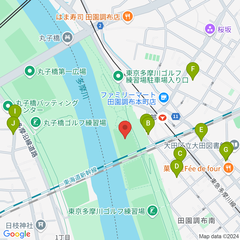 多摩川丸子橋緑地少年野球場周辺の駐車場・コインパーキング一覧地図