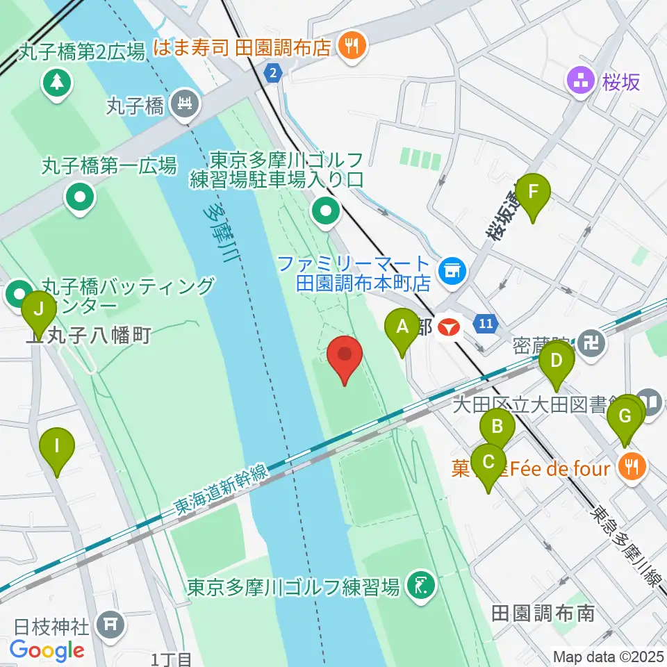 多摩川丸子橋緑地少年野球場周辺の駐車場・コインパーキング一覧地図