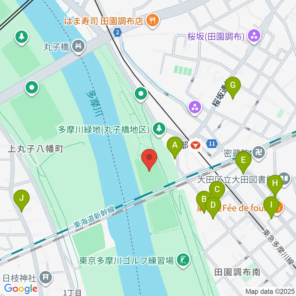 多摩川丸子橋緑地少年野球場周辺の駐車場・コインパーキング一覧地図