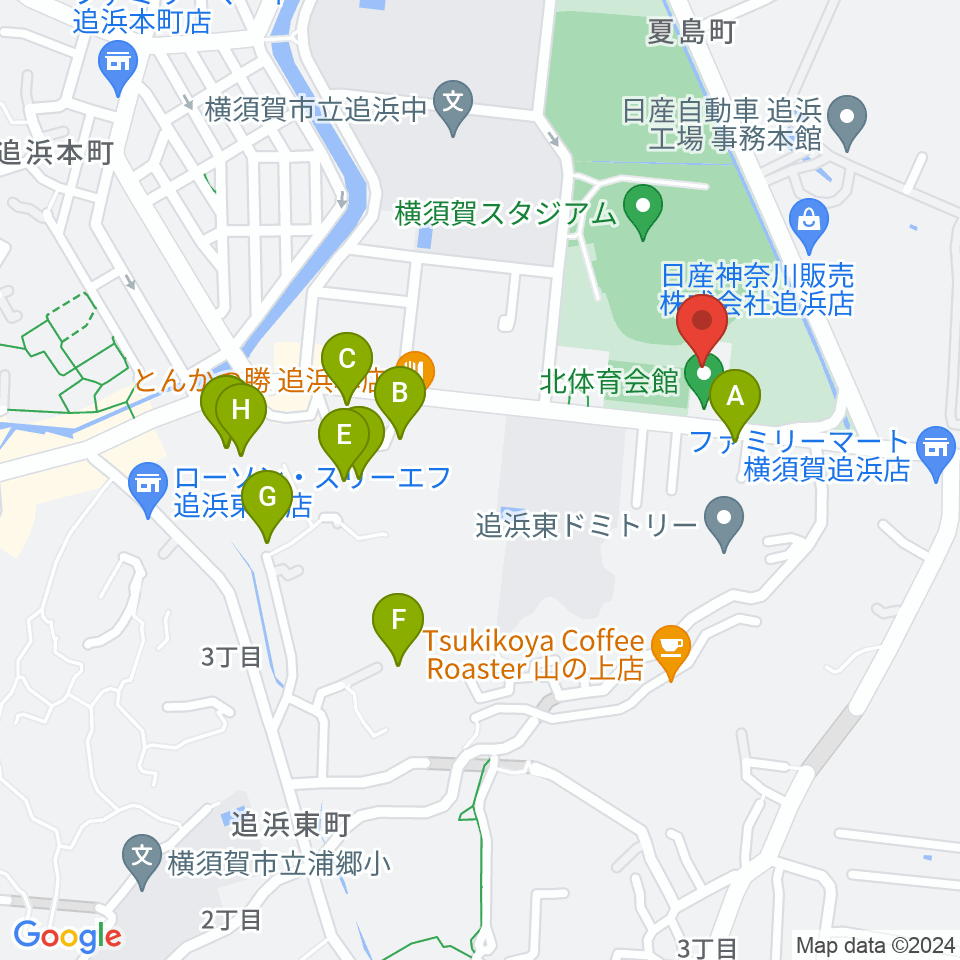 横須賀市北体育会館周辺の駐車場・コインパーキング一覧地図