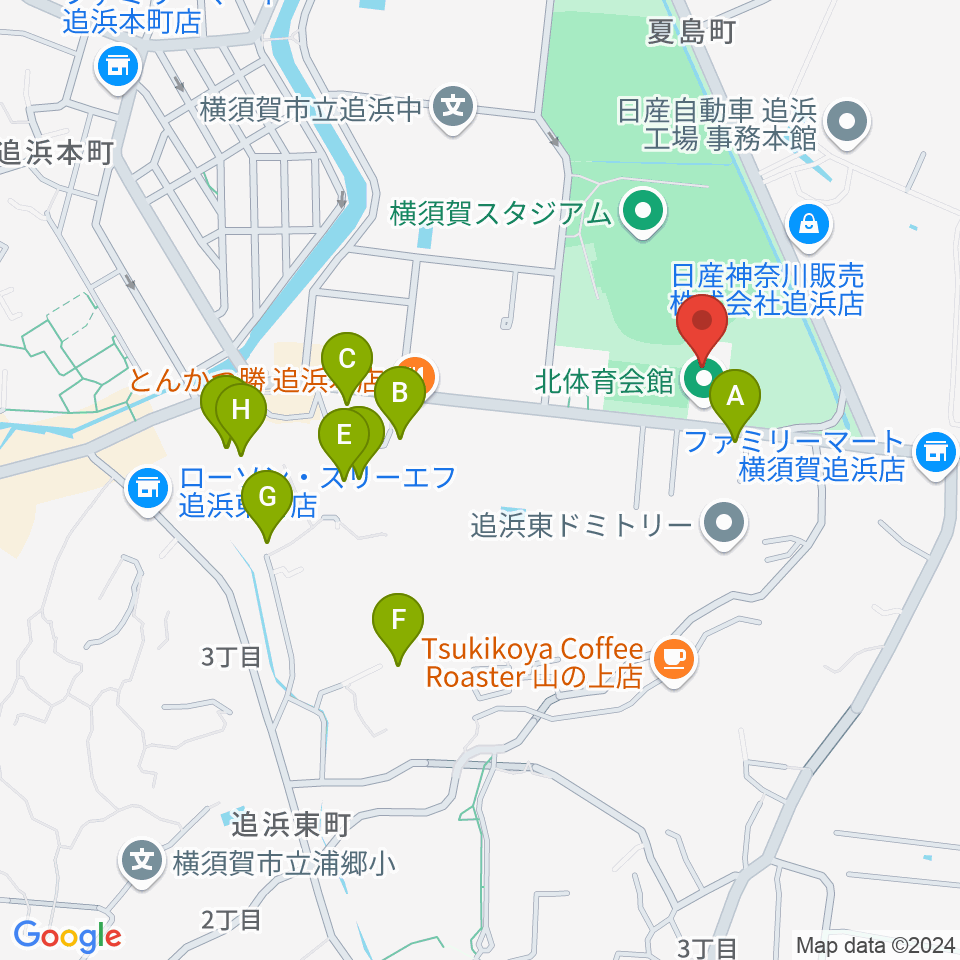 横須賀市北体育会館周辺の駐車場・コインパーキング一覧地図