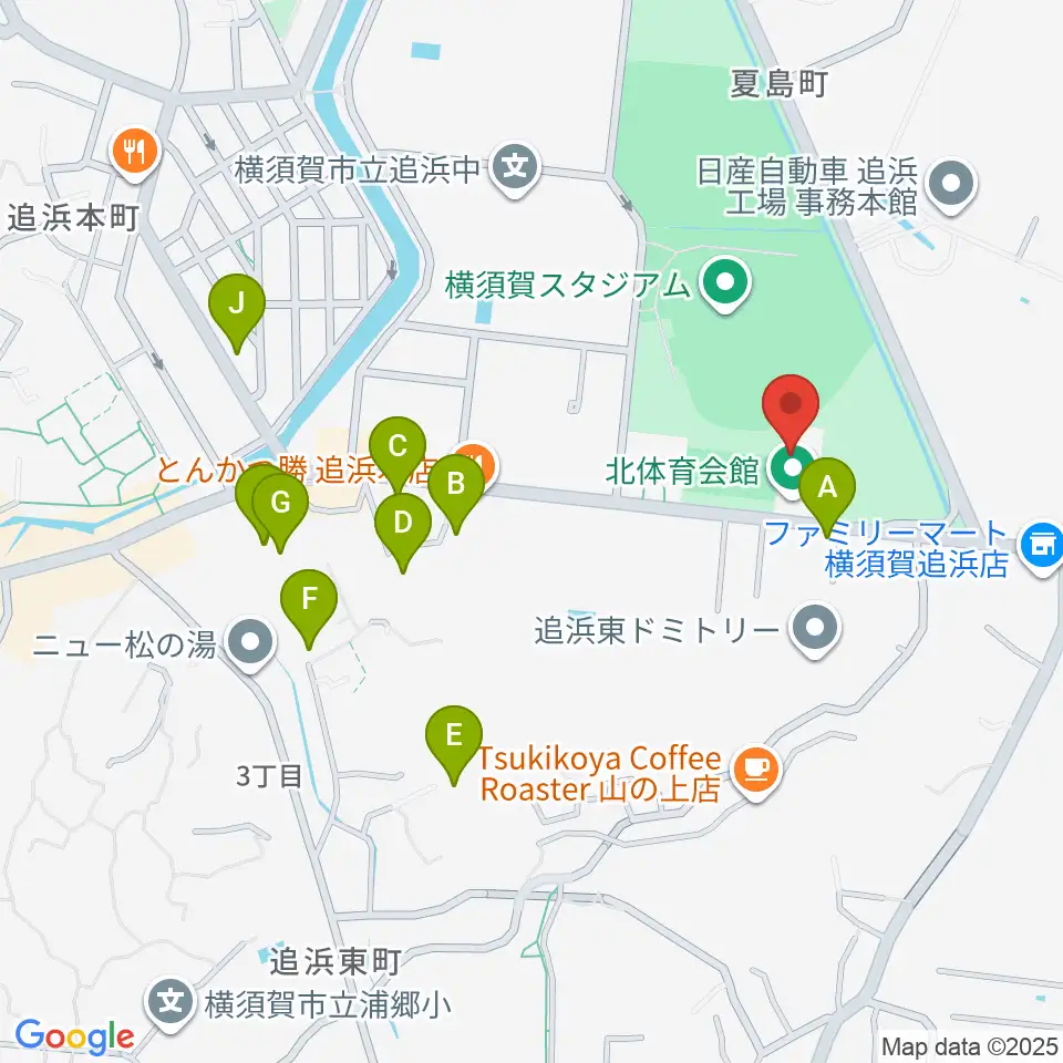 横須賀市北体育会館周辺の駐車場・コインパーキング一覧地図