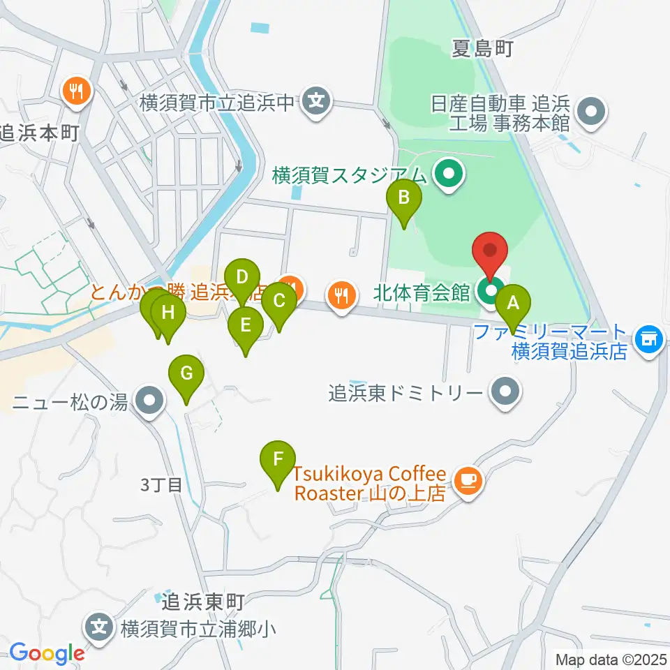横須賀市北体育会館周辺の駐車場・コインパーキング一覧地図