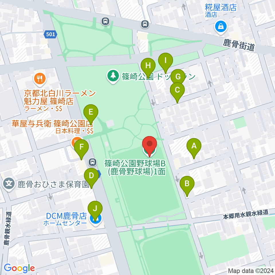 篠崎公園B地区鹿骨野球場周辺の駐車場・コインパーキング一覧地図