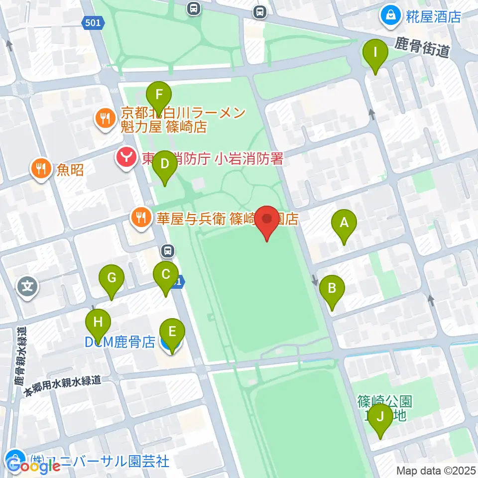 篠崎公園B地区鹿骨野球場周辺の駐車場・コインパーキング一覧地図