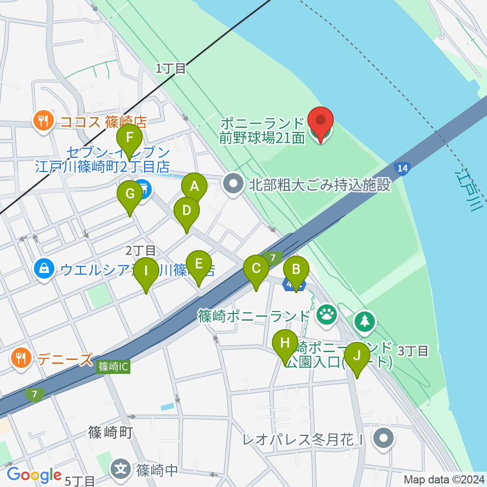 ポニーランド前野球場周辺の駐車場・コインパーキング一覧地図