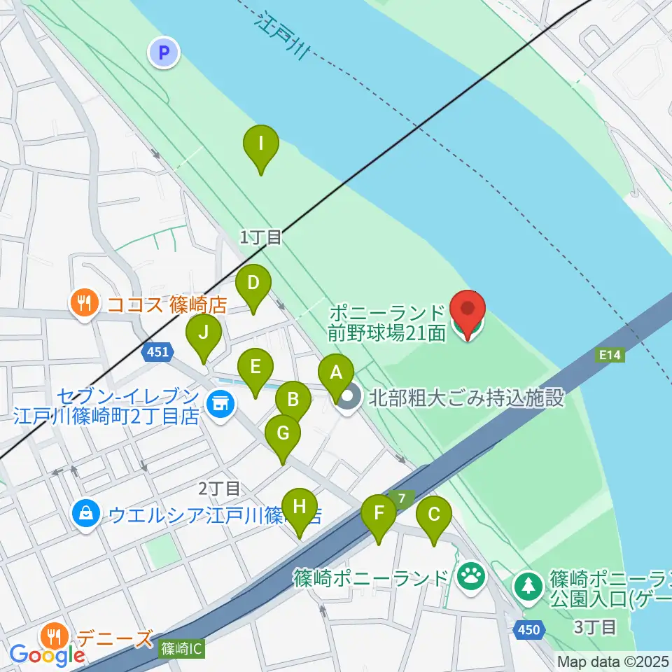 ポニーランド前野球場周辺の駐車場・コインパーキング一覧地図