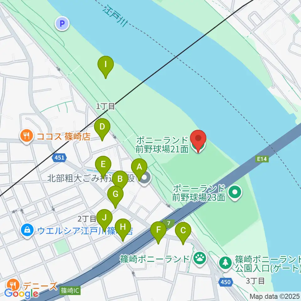 ポニーランド前野球場周辺の駐車場・コインパーキング一覧地図