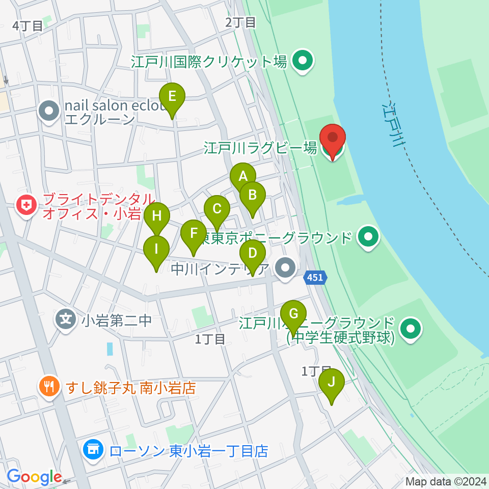 江戸川ラグビー場周辺の駐車場・コインパーキング一覧地図