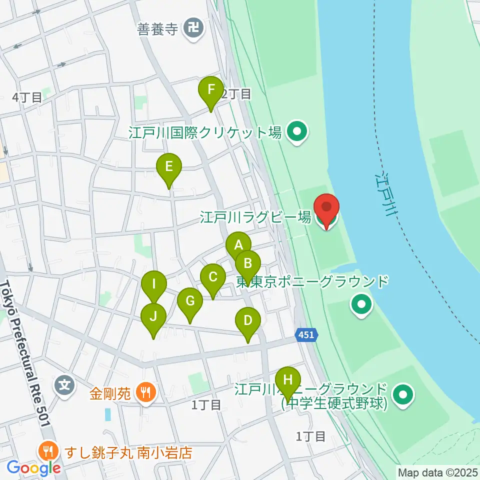 江戸川ラグビー場周辺の駐車場・コインパーキング一覧地図
