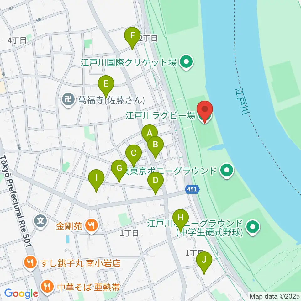 江戸川ラグビー場周辺の駐車場・コインパーキング一覧地図