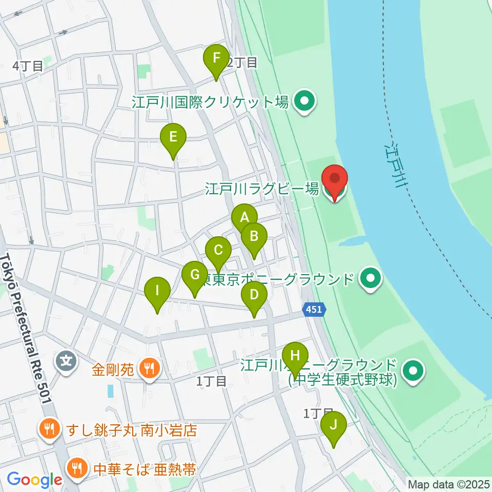 江戸川ラグビー場周辺の駐車場・コインパーキング一覧地図