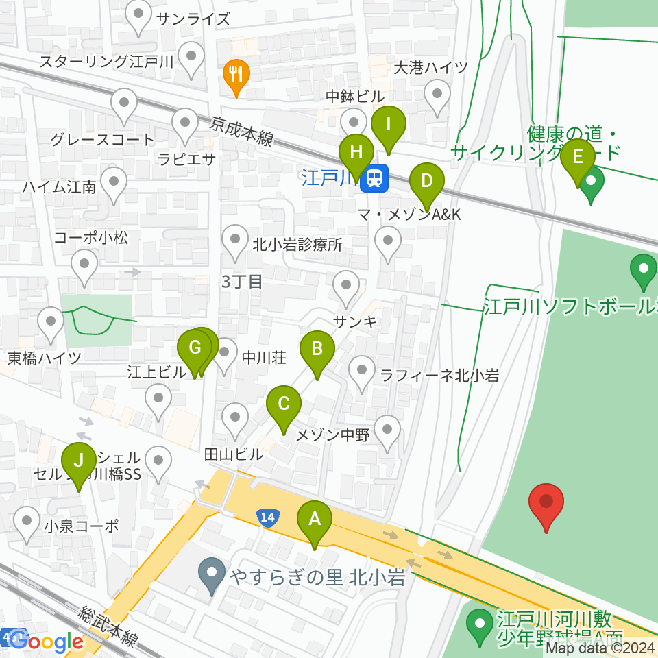 市川橋上流野球場周辺の駐車場・コインパーキング一覧地図