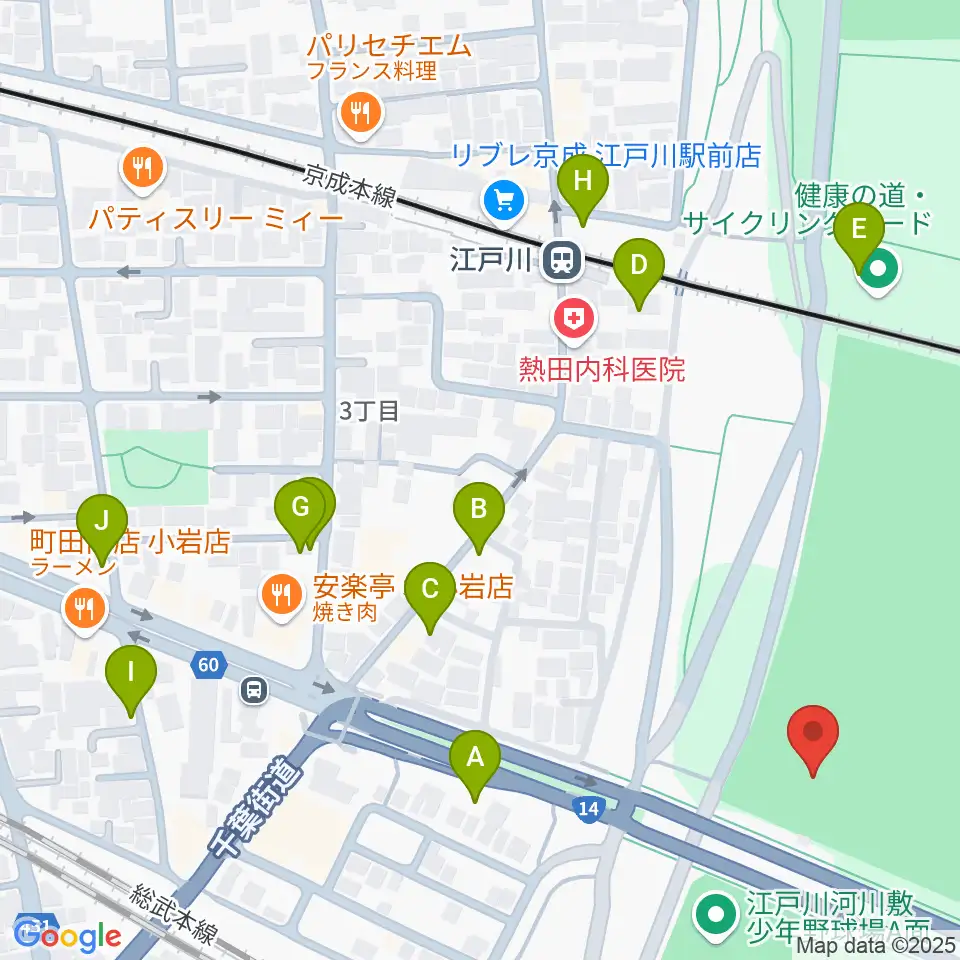 市川橋上流野球場周辺の駐車場・コインパーキング一覧地図