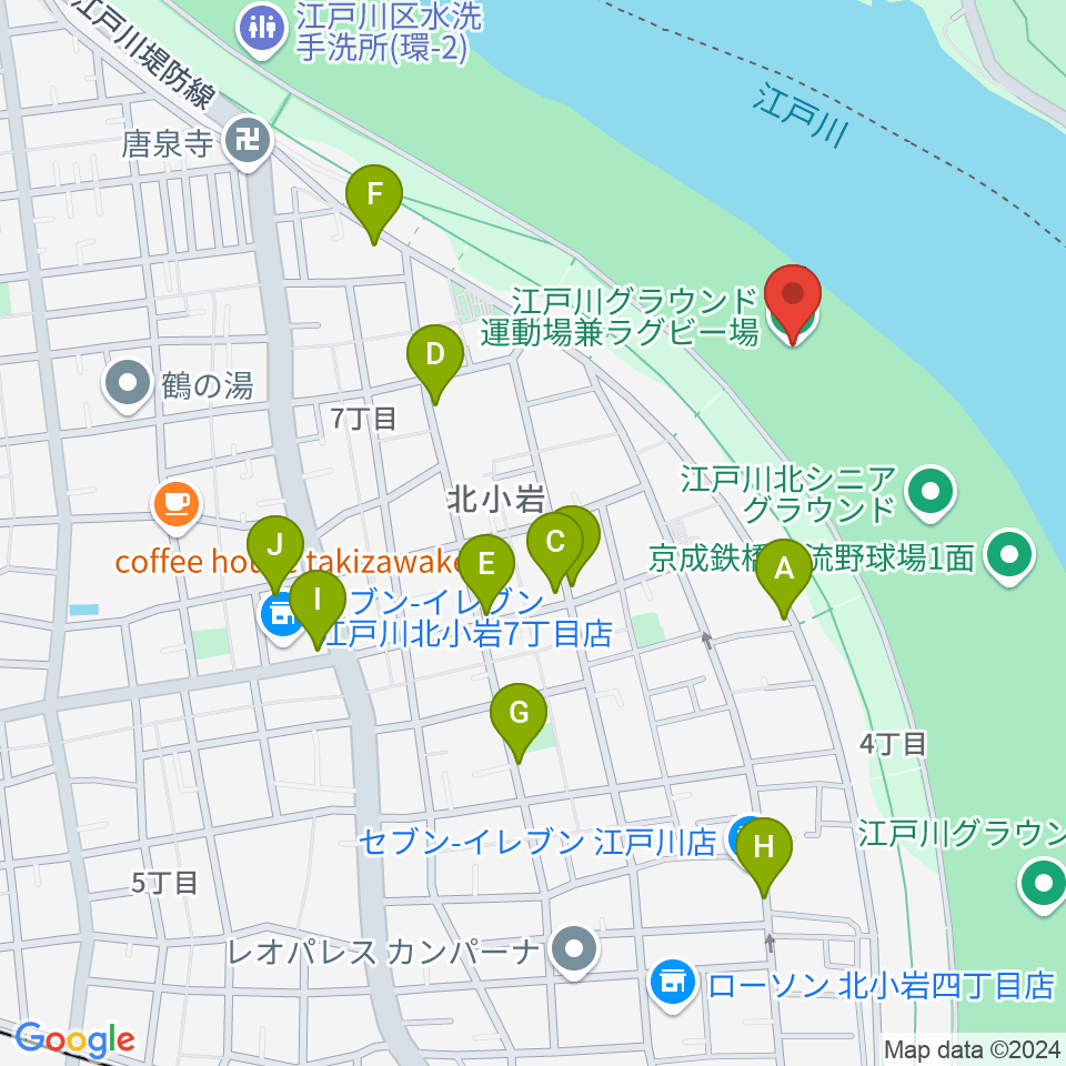 江戸川運動場兼ラグビー場周辺の駐車場・コインパーキング一覧地図