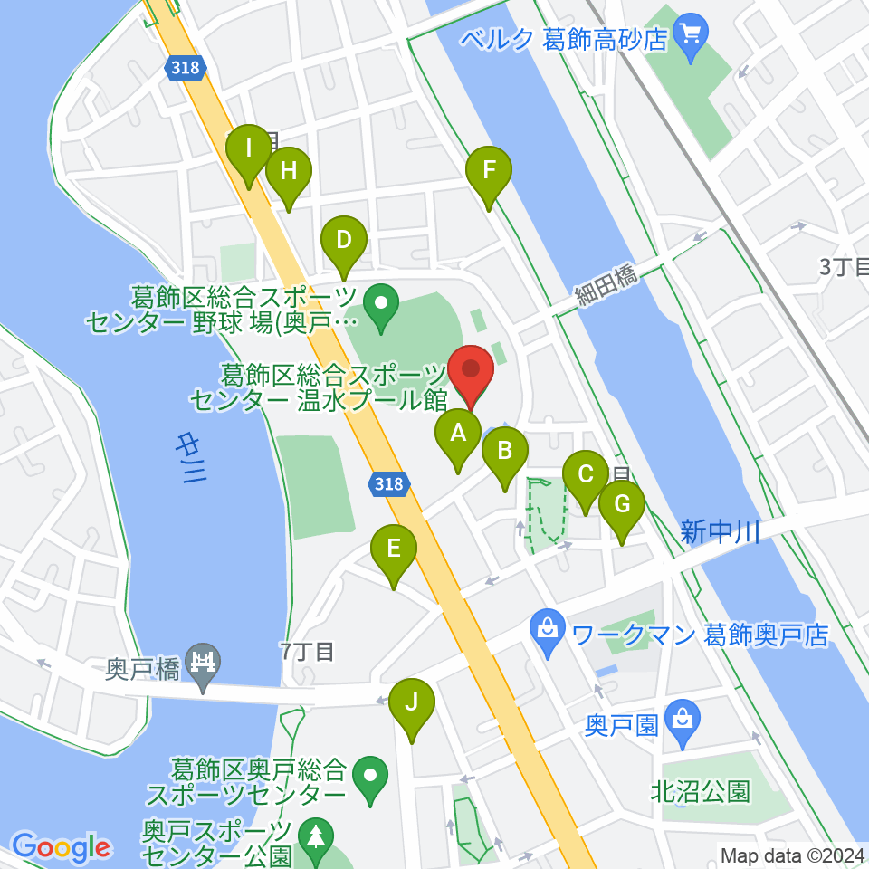 奥戸総合スポーツセンター温水プール館周辺の駐車場・コインパーキング一覧地図