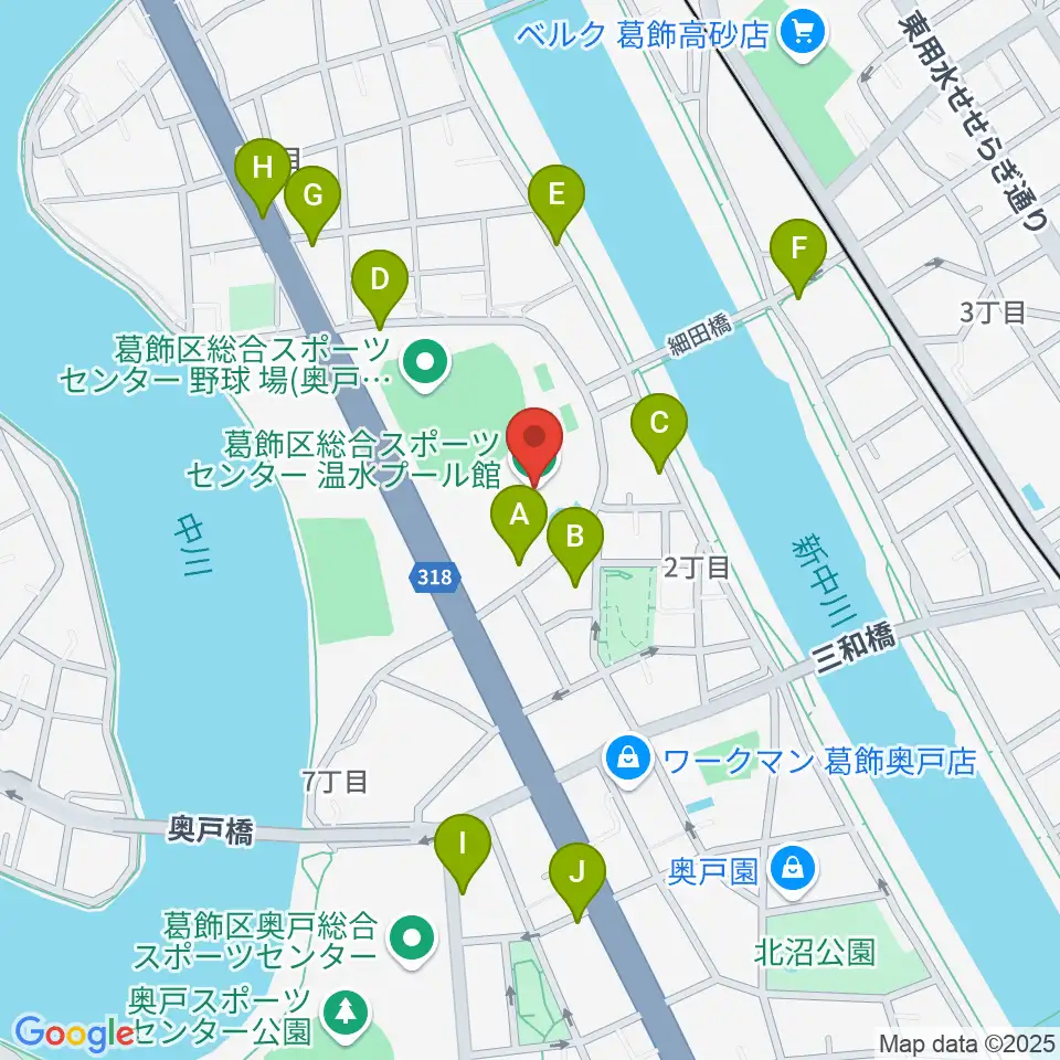 奥戸総合スポーツセンター温水プール館周辺の駐車場・コインパーキング一覧地図