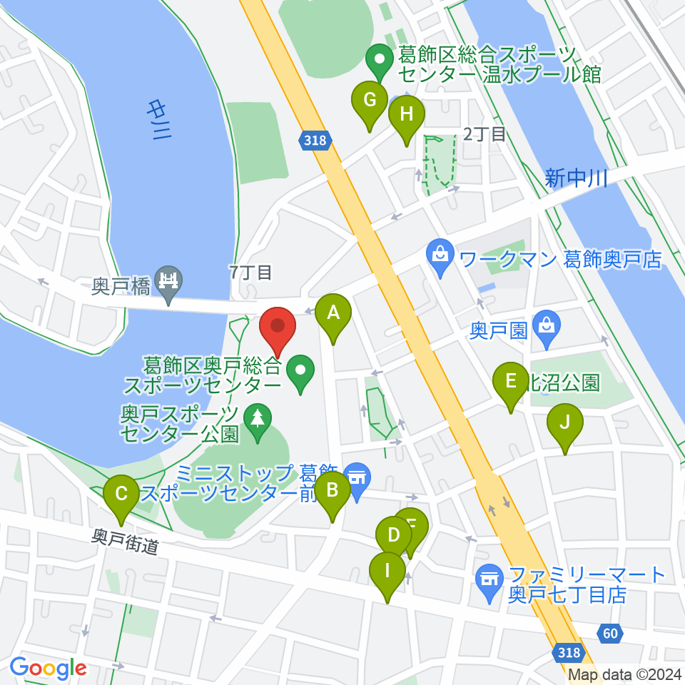 奥戸総合スポーツセンター体育館周辺の駐車場・コインパーキング一覧地図