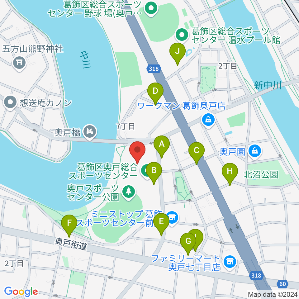 奥戸総合スポーツセンター体育館周辺の駐車場・コインパーキング一覧地図