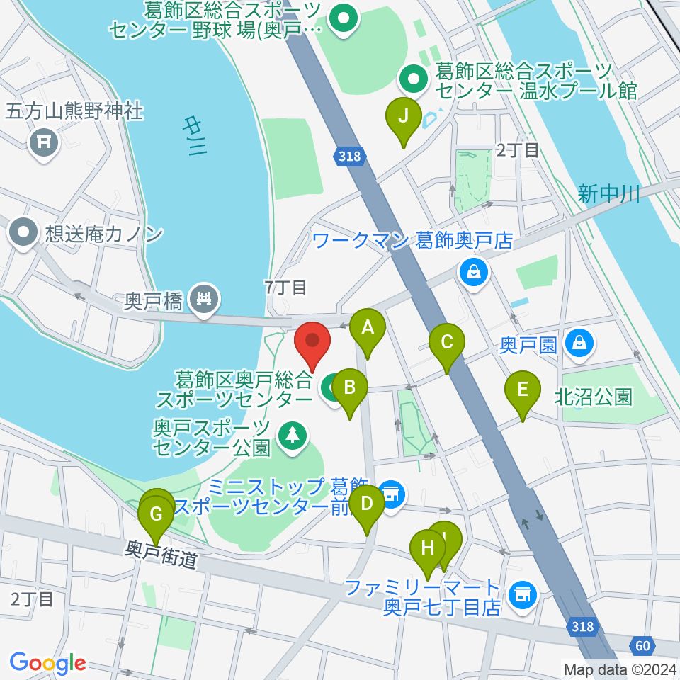 奥戸総合スポーツセンター体育館周辺の駐車場・コインパーキング一覧地図