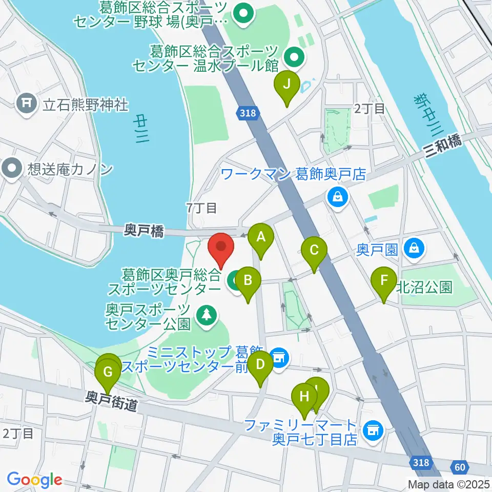 奥戸総合スポーツセンター体育館周辺の駐車場・コインパーキング一覧地図