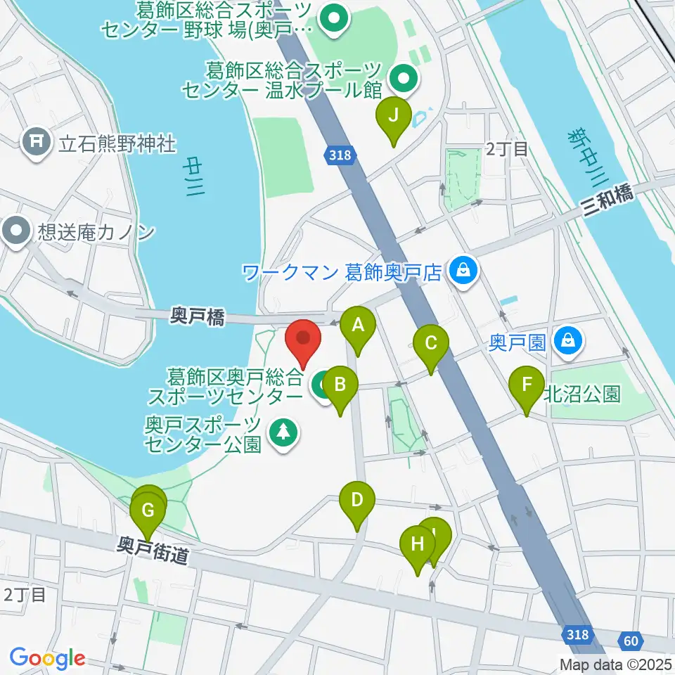 奥戸総合スポーツセンター体育館周辺の駐車場・コインパーキング一覧地図