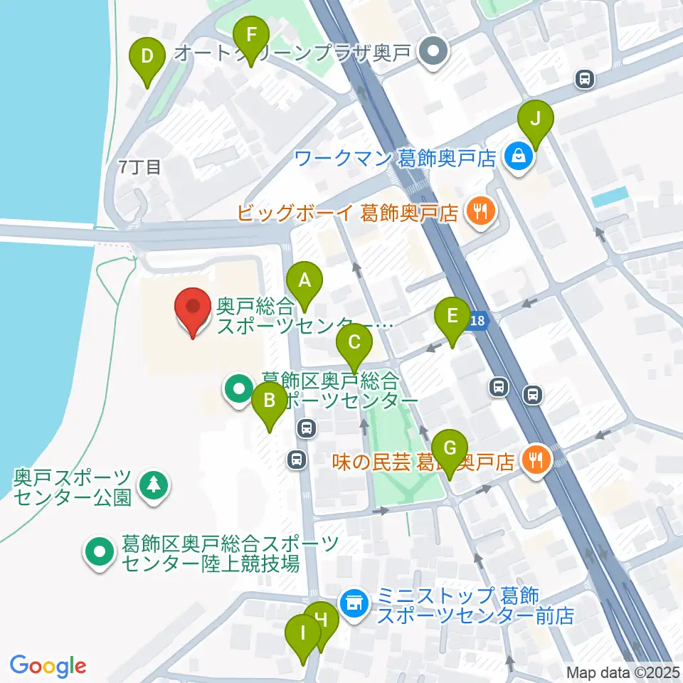 奥戸総合スポーツセンター体育館周辺の駐車場・コインパーキング一覧地図