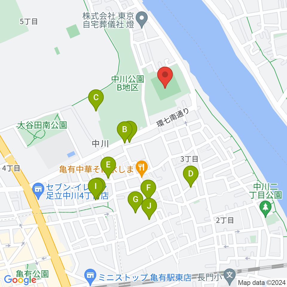 中川公園野球場周辺の駐車場・コインパーキング一覧地図