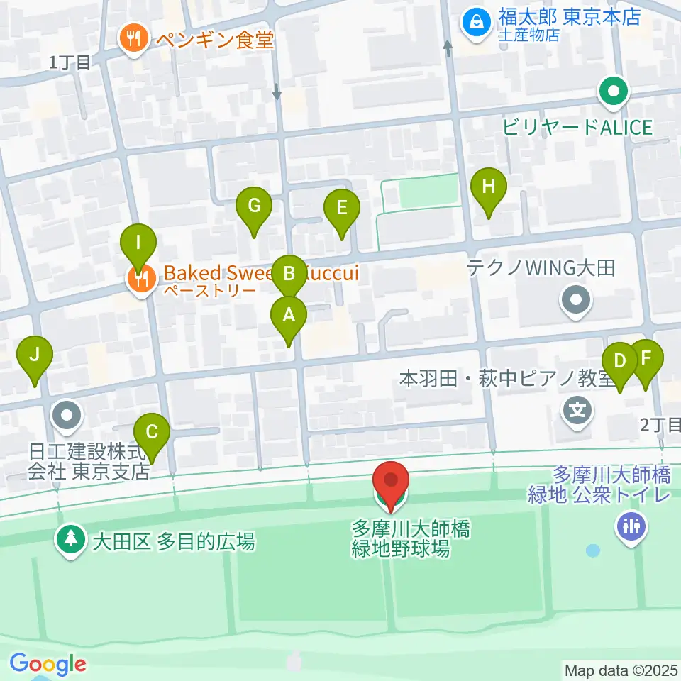 多摩川大師橋緑地野球場周辺の駐車場・コインパーキング一覧地図