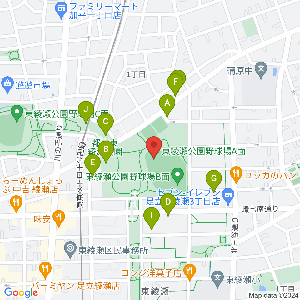 東綾瀬公園野球場周辺の駐車場・コインパーキング一覧地図