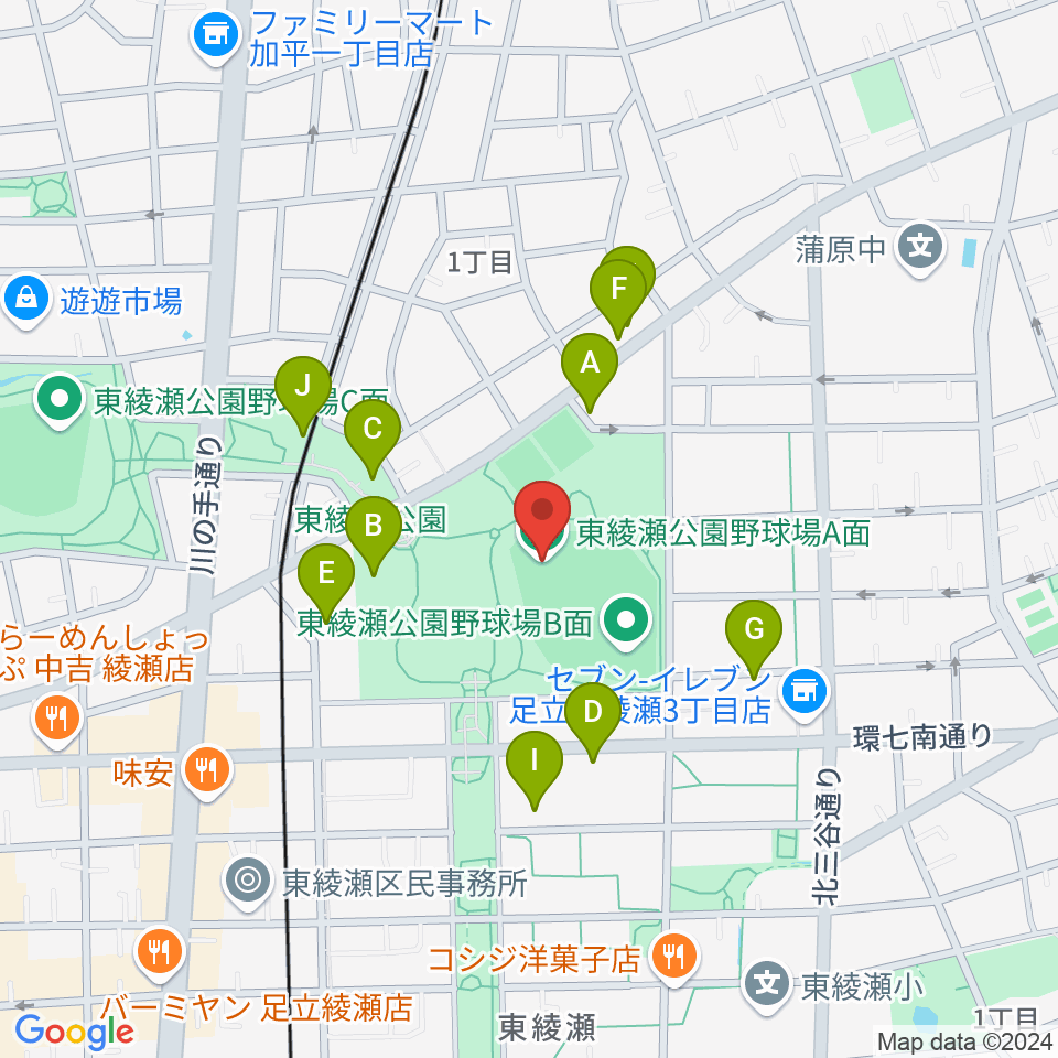 東綾瀬公園野球場周辺の駐車場・コインパーキング一覧地図