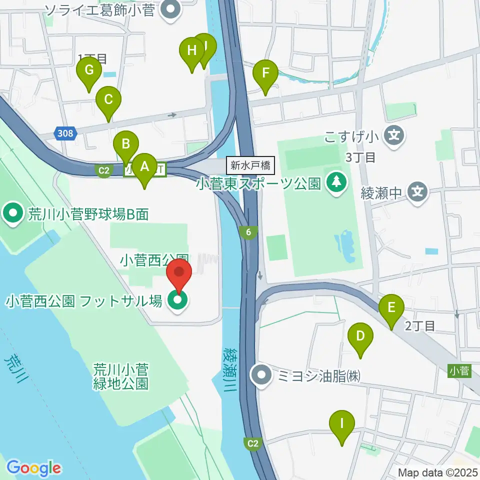 小菅西公園フットサル場周辺の駐車場・コインパーキング一覧地図