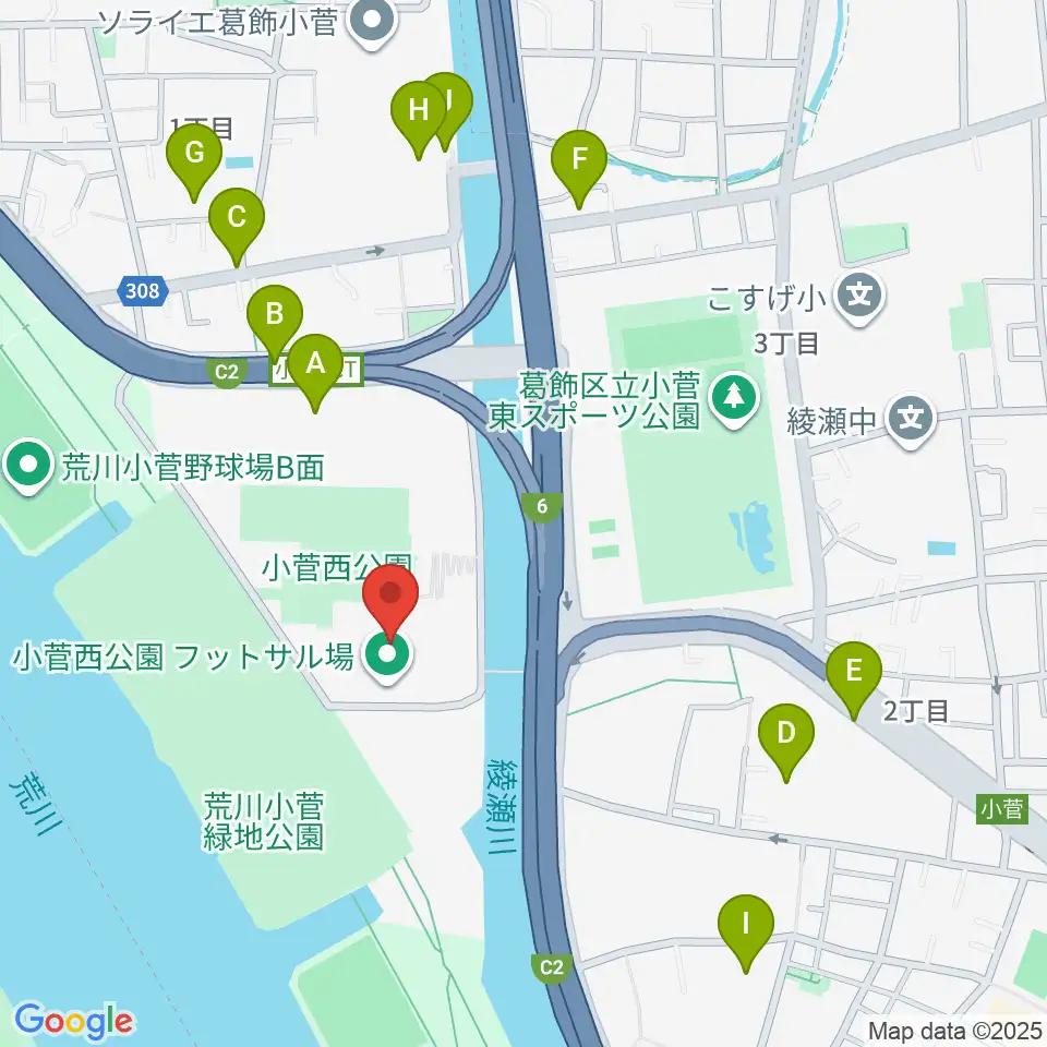 小菅西公園フットサル場周辺の駐車場・コインパーキング一覧地図