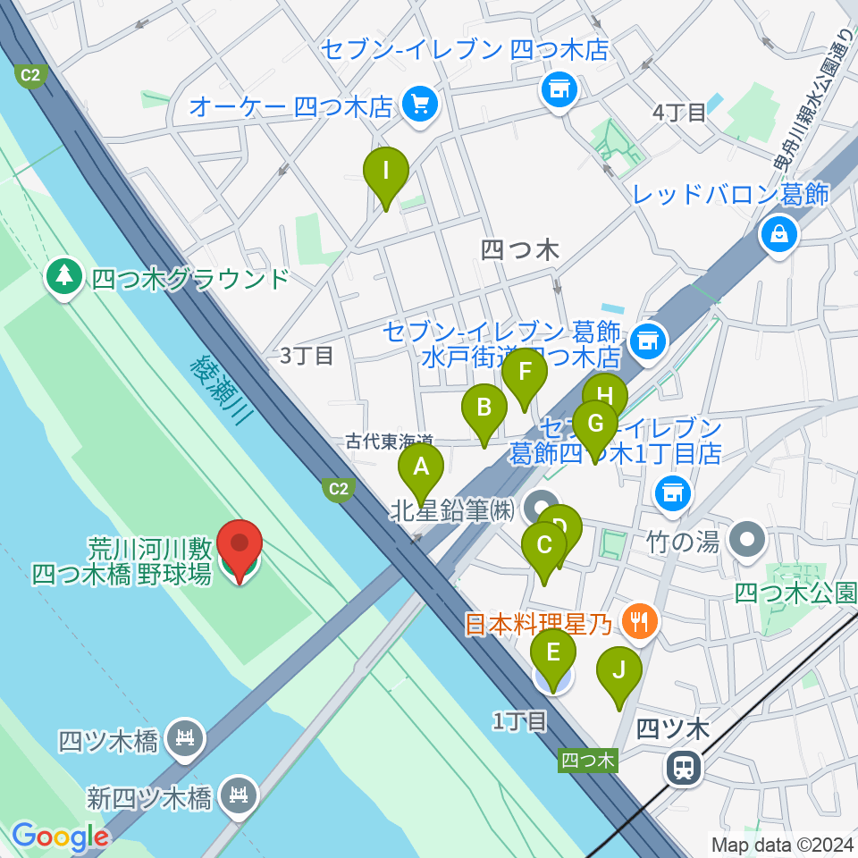 四つ木橋野球場周辺の駐車場・コインパーキング一覧地図