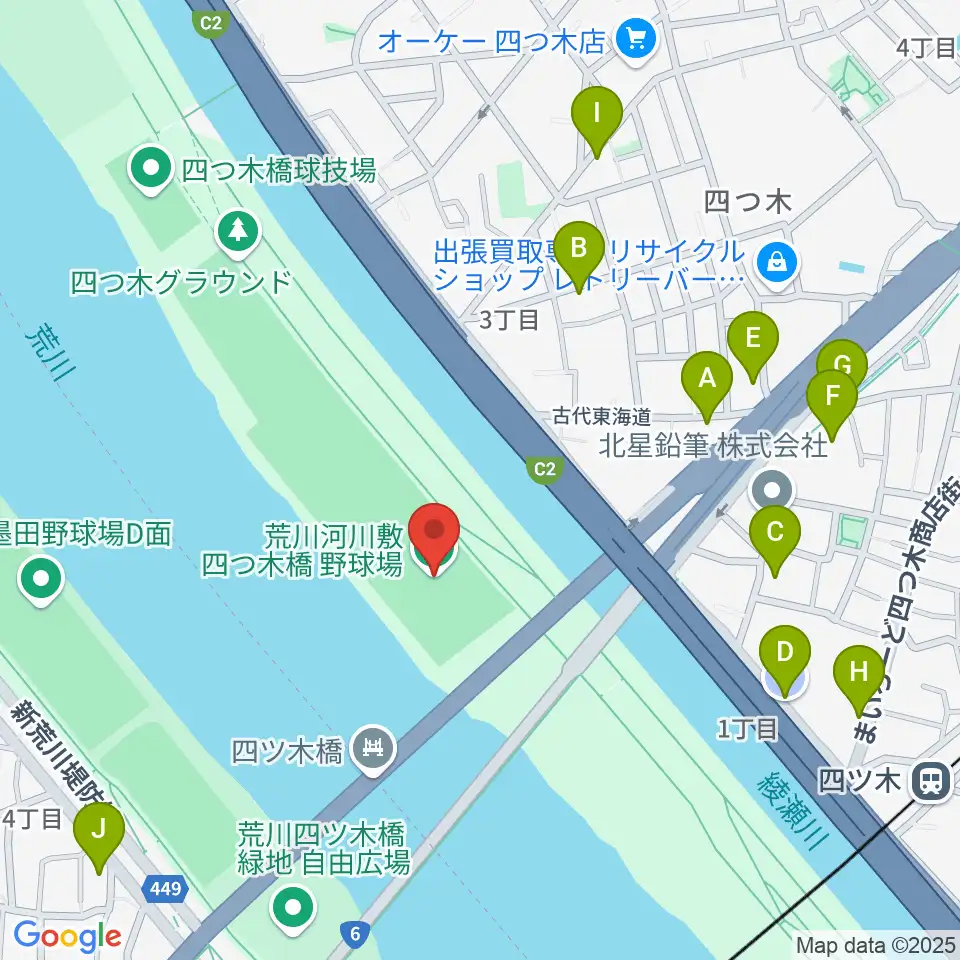 四つ木橋野球場周辺の駐車場・コインパーキング一覧地図