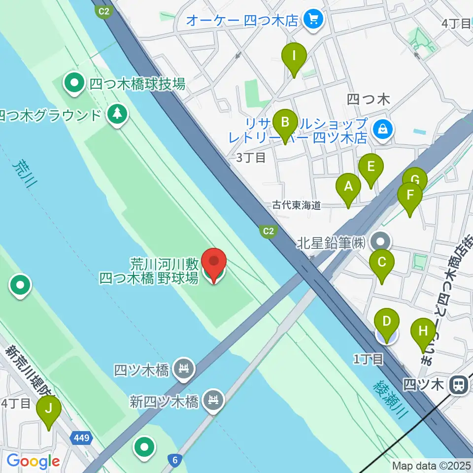 四つ木橋野球場周辺の駐車場・コインパーキング一覧地図