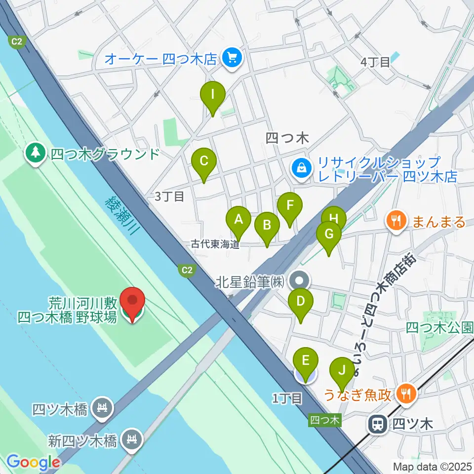 四つ木橋野球場周辺の駐車場・コインパーキング一覧地図